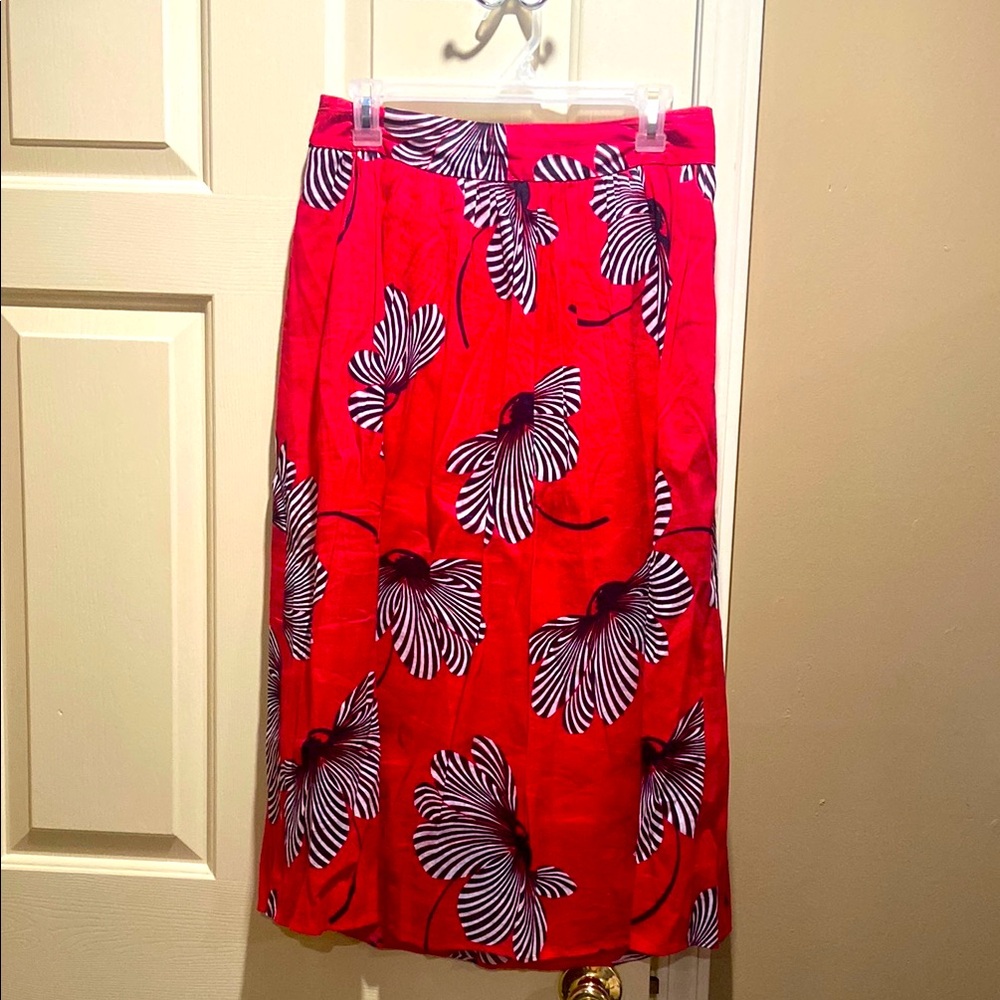 Red Floral Midi Skirt